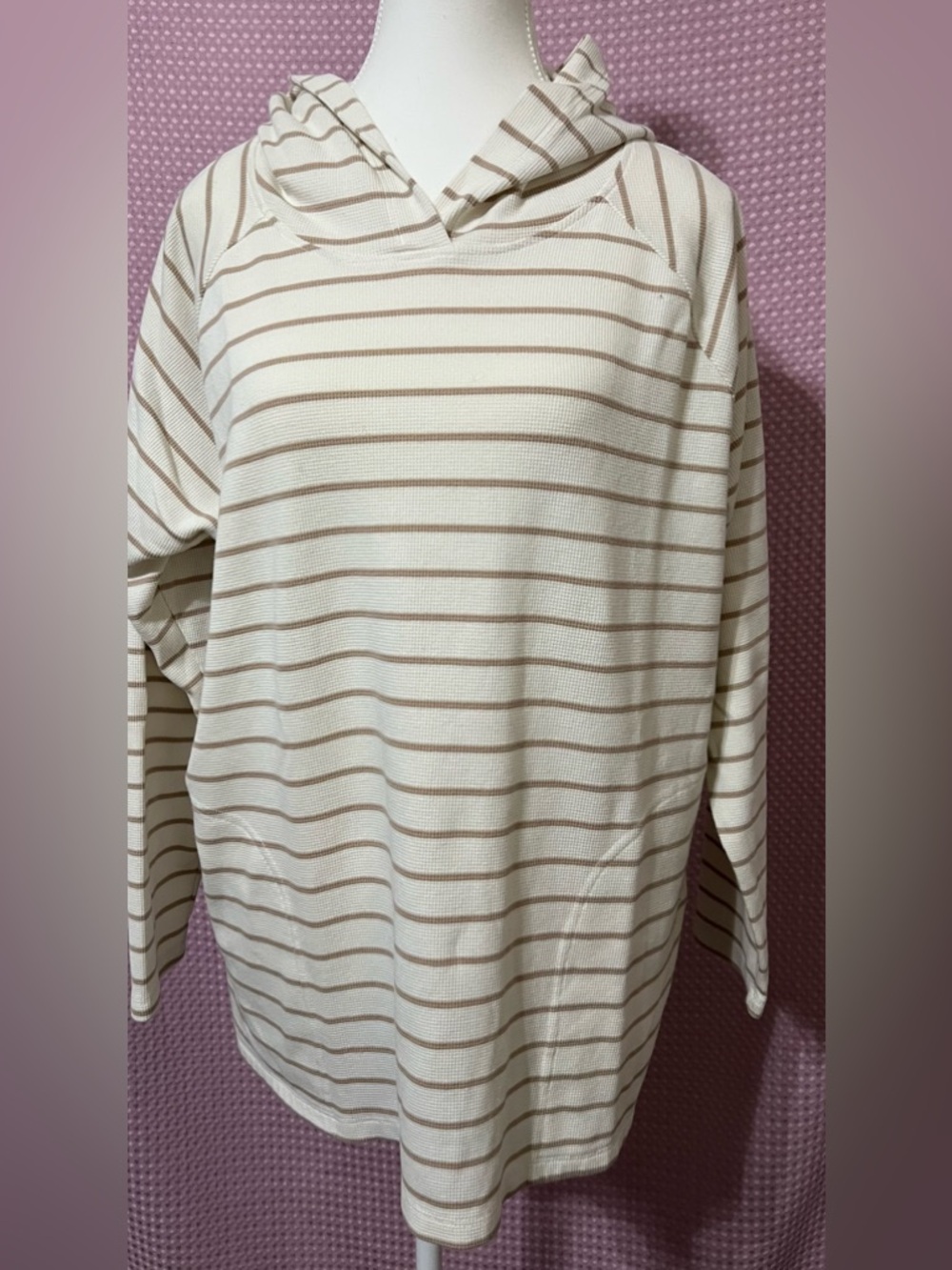 MIA Cream and Light Brown Striped Crewneck Sweater